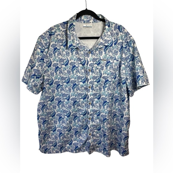 Columbia PFG Tropical Print Vented Fishing Button Down Short Sleeve Shirt SZ XXL - Picture 1 of 4
